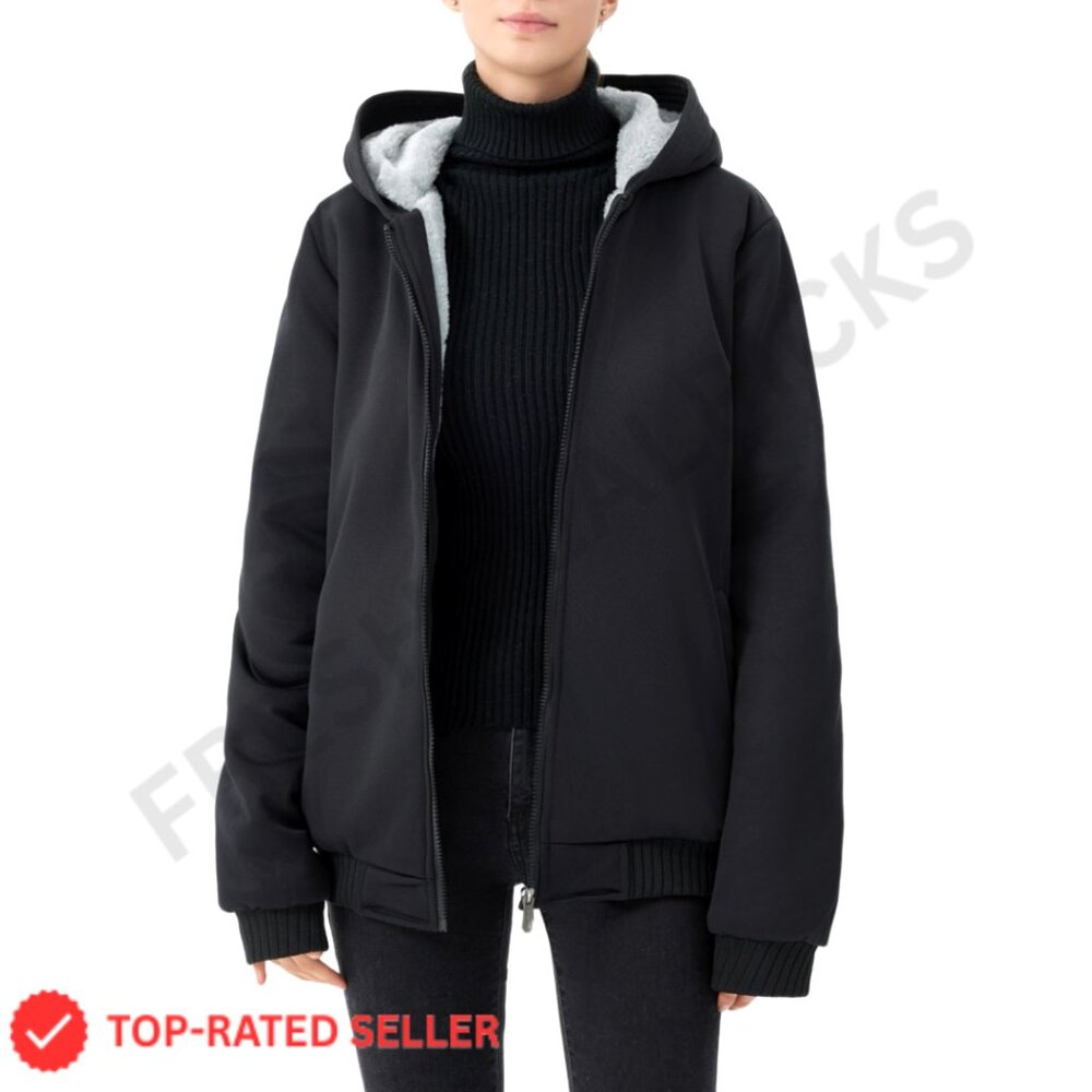 Fleece Sherpa Lined Hooded Coat Winter Warm Jacket Active Performance Wear
